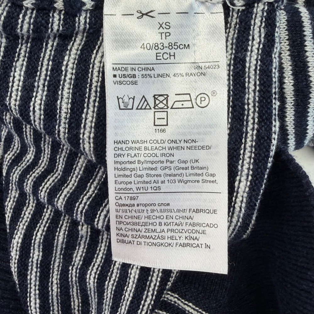 Banana Republic Linen Sweater Women XS Navy Blue Striped Coastal Nautical Preppy - Picture 6 of 10